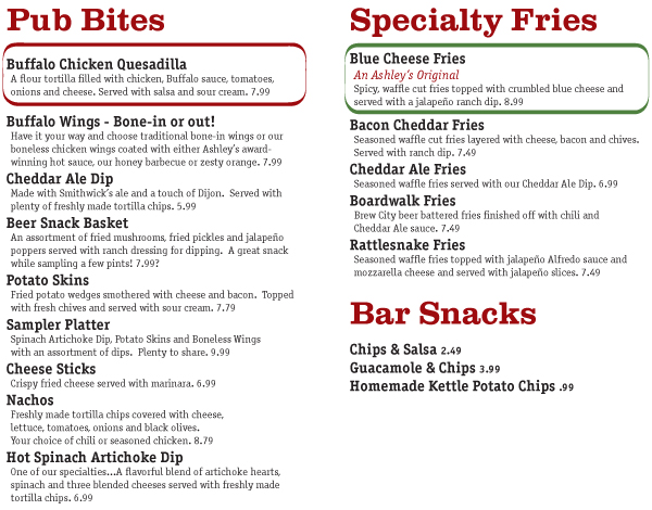 pub bites menu